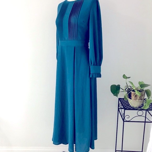 Teal Blue Long Sleeve Cocktail Dress - Picture 2 of 16